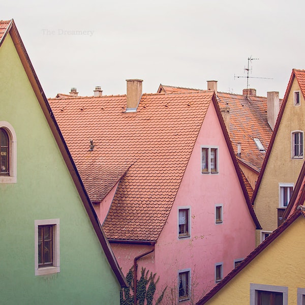 Germany photography, rothenburg photograph, european architecture, fine art photography, travel home decor, travel photography, mint, pink