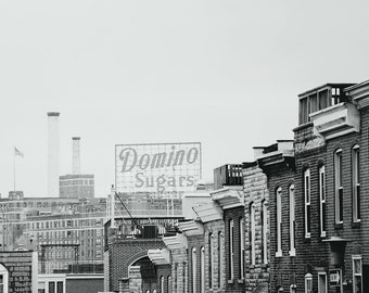 Black and white Baltimore Print, Domino Sugar sign photography, baltimore maryland print