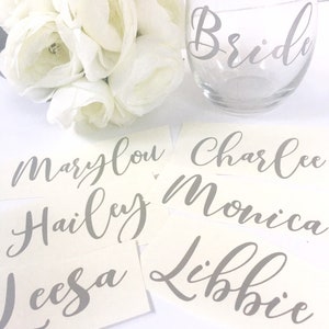 Name Decals | Custom Stickers to Personalize any Smooth Surface | Name vinyl labels | Bridesmaid Proposal | Metallic Silver