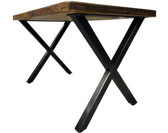 Metal Table Legs - X Style  - Set of 2 - Adjustable Leveling Feet
