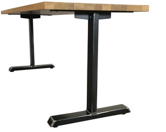 Metal Table Legs, Rustic Industrial Steel Finish - T Style with Adjustable Leveling Feet - Set of Two