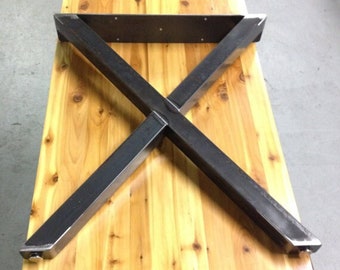 Metal Table Legs - X Style  - Set of 2 - Adjustable Leveling Feet