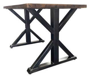 Farmhouse Trestle Metal Table Legs - Blackened Steel Finish - Adjustable Leveling Feet