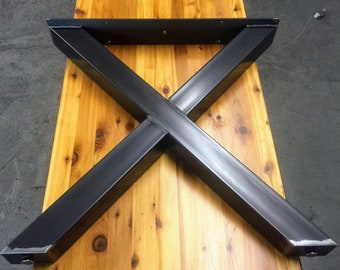 Patas de mesa metálicas - Estilo X de alta resistencia - Tubo de 7,6 cm (3") - Acabado en acero natural industrial - Pies niveladores ajustables
