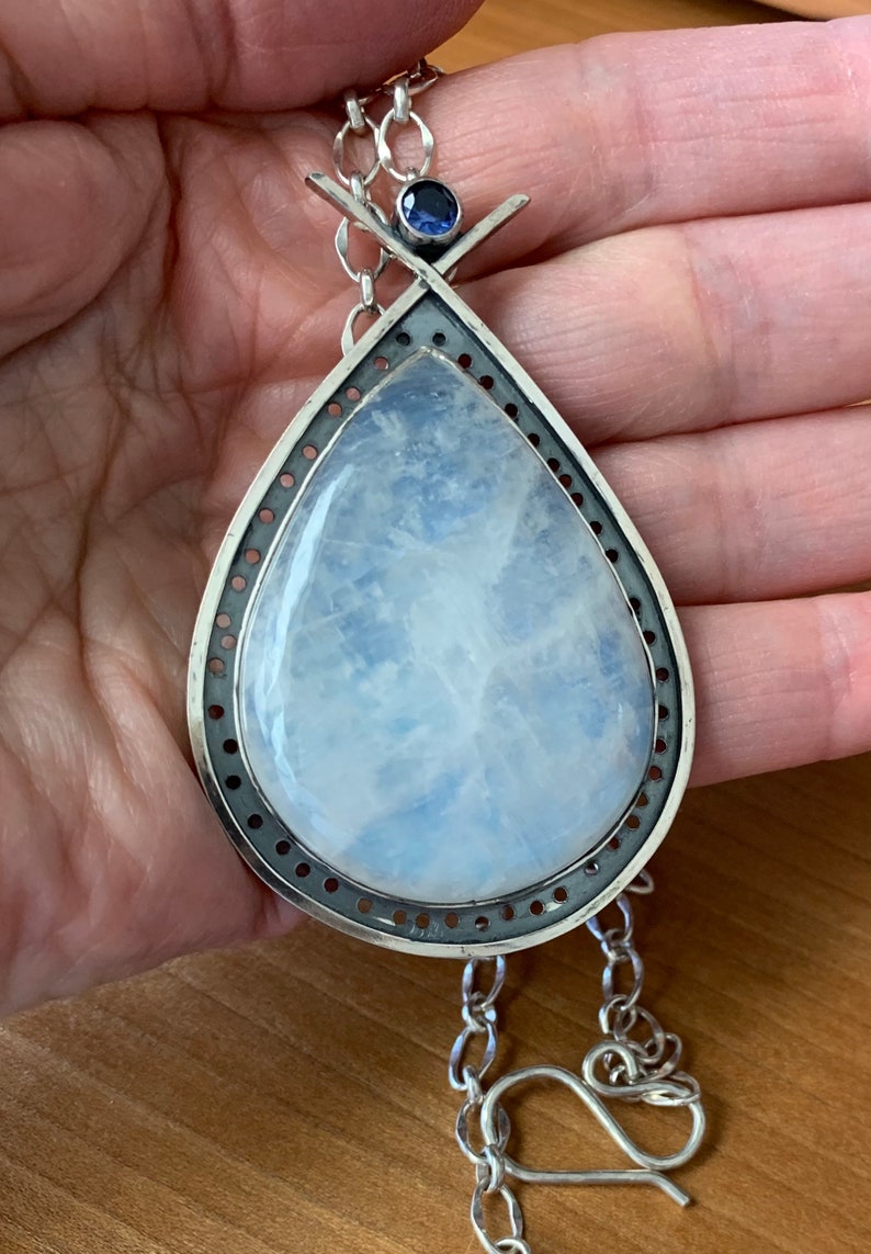 Moonstone Modern Pendant with Sterling Silver and Simulated Tanzanite #R560