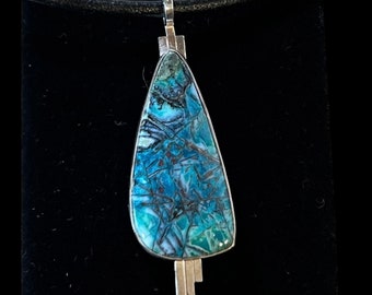 Chrysocolla with Native Copper Sterling Silver Pendant.
