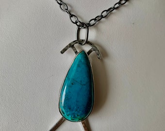 Chrysocolla Cyan Sterling Silver Pendant #660