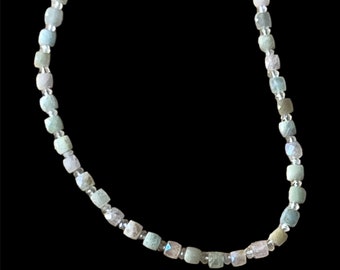 Moonstone and Beryl Faceted Stone Necklace