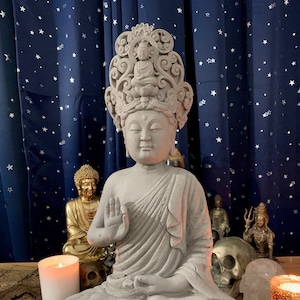 22 3/8&quot; Burmese Shan Concrete Slip Jambupati Buddha Circa 1956 - East End Library Entrance Find - The Voodoo Estate