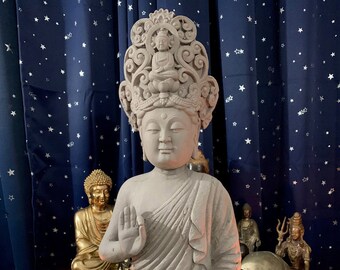 22 3/8&quot; Burmese Shan Concrete Slip Jambupati Buddha Circa 1956 - East End Library Entrance Find - The Voodoo Estate