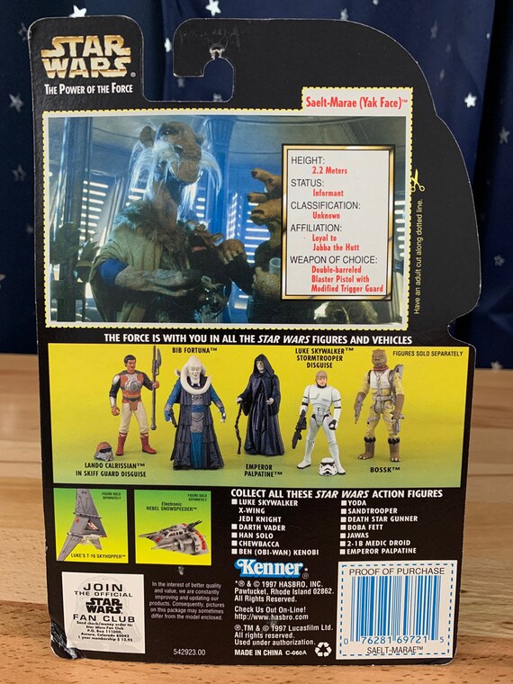 Star Wars Power Of The Force Action Figure Saelt-Marae (Yak Face) Con Battle Staff – Edizione 1997, Carta Olografica Verde
