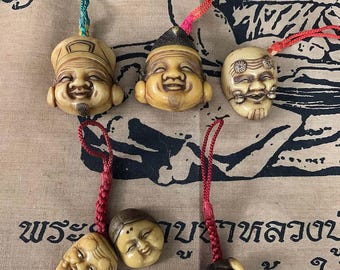 Lot of Six (6) Miniature Lucite, Japanese Noh Masks - A Main Library Find - The Voodoo Estate