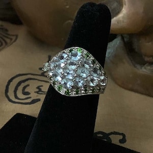 Aunt Nadiene's Thai 22k White Gold Vermeil, Tanzanite and Chrome Diopside Gems Ring - A Séance Spirit Reading Room Find - The Voodoo Estate