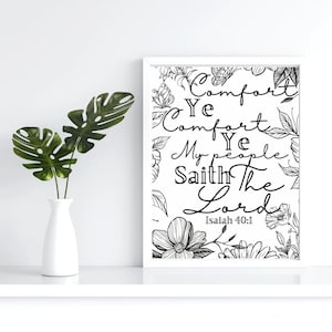 Comfort My People Coloring page Printable Faith Inspirational Bible verse Wall Art Isaiah 40
