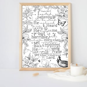 Psalm 40: 1-3 I Waited Patiently For the Lord Coloring Page Wall Art