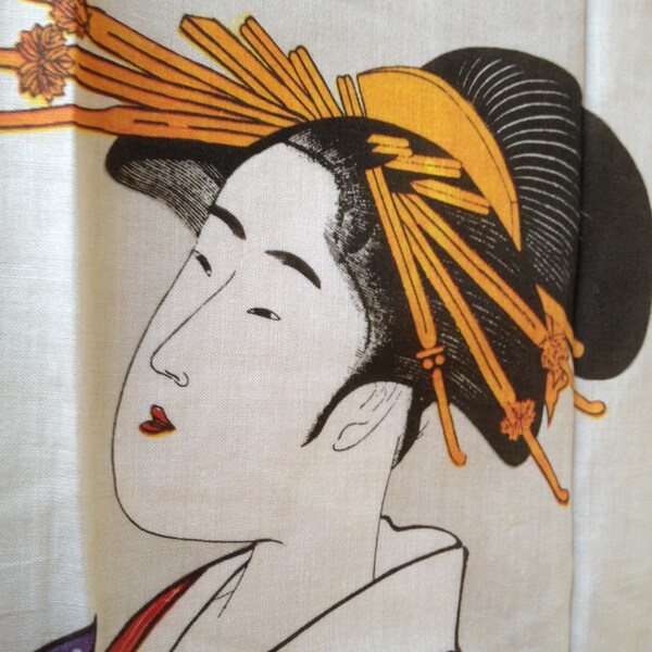 Japanese traditional ukiyoe utamaro design geisha w/ exquisite kanzashi and kimono small cotton handkerchief/ cloth/ furoshiki