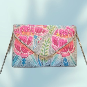 Bolso floral hecho a mano, bolso de cuentas de diseñador, bolso de mano, bolso bandolera de moda, bolso de verano, bolso de mano de noche, bolso de mano de boda, accesorios de verano