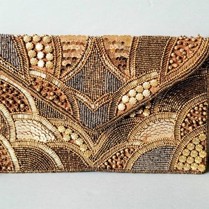 Brown Clutch Handmade Beaded Embellished Women's Purse Party Wear Sling  Purse