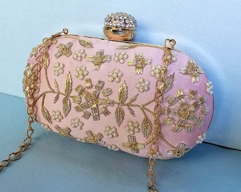 Pink Party Purse, Blush Beaded Bag, Rose Pearl Clutch Sling, Wedding Clutch, Bridal Bag, Evening Clutch, Embellished Clutch, Embroidered Bag