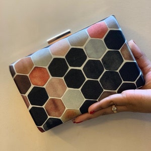 Party Purse, Evening Clutch Purse Sling, Printed Fabric Handbag, Women&#39;s Cocktail Bag, Designer Handbag, Geometric Hexagon Print, Gift