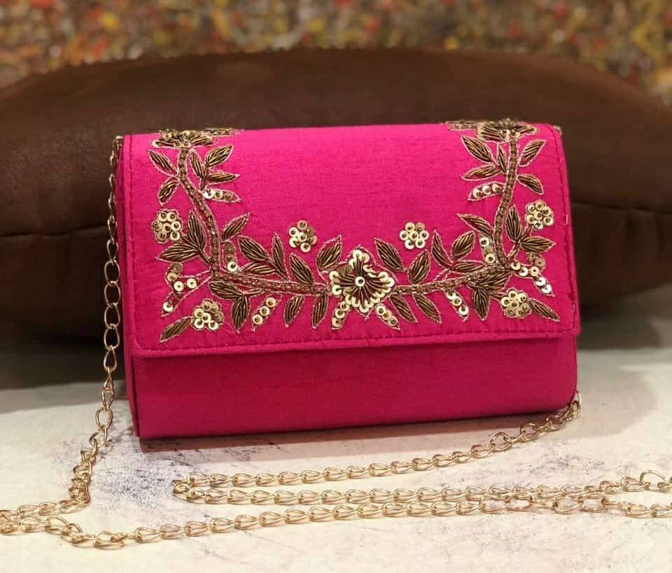 Fuchsia pink clutch bag, unique accessory, bright pink bridesmaid