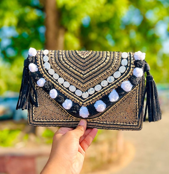 Embroidered Lotus Crossbody Bags w/ Pompoms Embroidered Lotus Crossbody Bags w/ Pompoms
