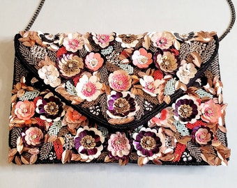 Handmade Floral Bag, Designer Bead Bag, Clutch Purse, Fashion Sling, Party Handbag, Evening Clutch, Wedding Clutch, Holiday Christmas Gift