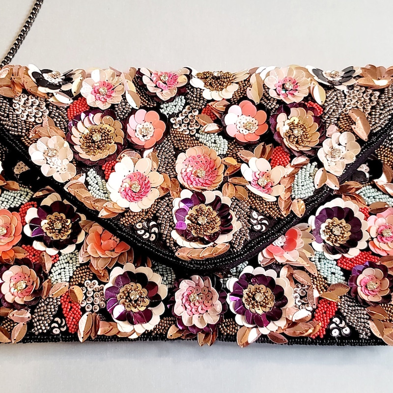 Colored Floral Handcrafted Clutch Bag