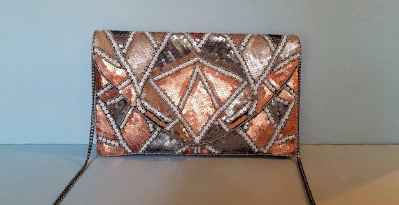 Copper Silver Pewter Party Purse Bead Sequins Bag Designer