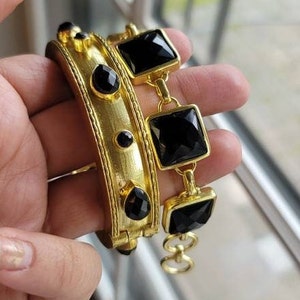 Black Crystal Gold Bangle, Women&#39;s Statement Cuff Bracelet, Party Lux Wedding Bridal Indian Punjabi Kada Kangan, Mother&#39;s Day Birthday Gift