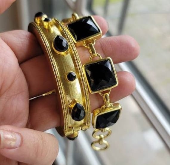 Black Crystal Gold Bangle, Women's Statement Cuff Bracelet, Party