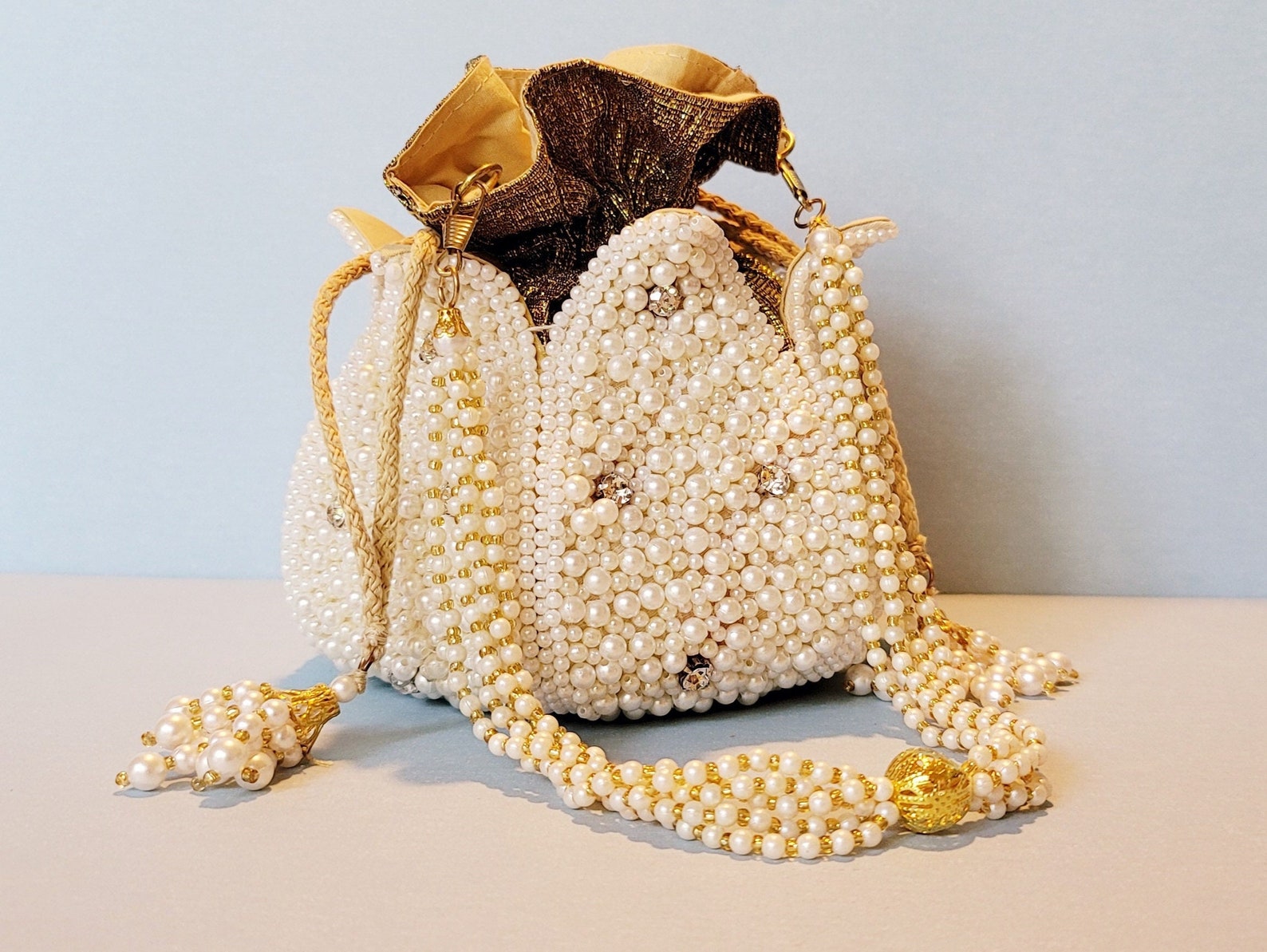 White Pearl Bag, Beaded Pearl Rhinestone Clutch, Party Clutch Sling — free download