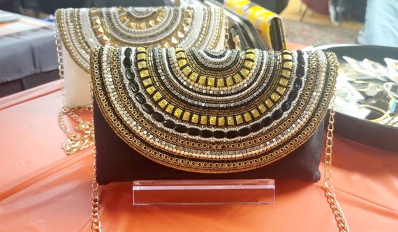 Black and Gold  Gold clutch bag, Bags, Beaded bags