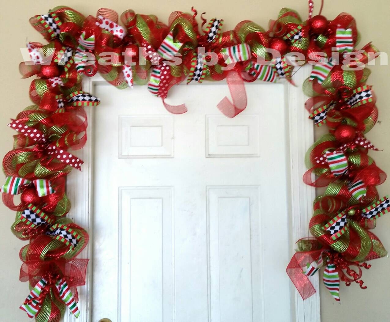 9ft Christmas Garland Lime green and red stripe mesh to Etsy