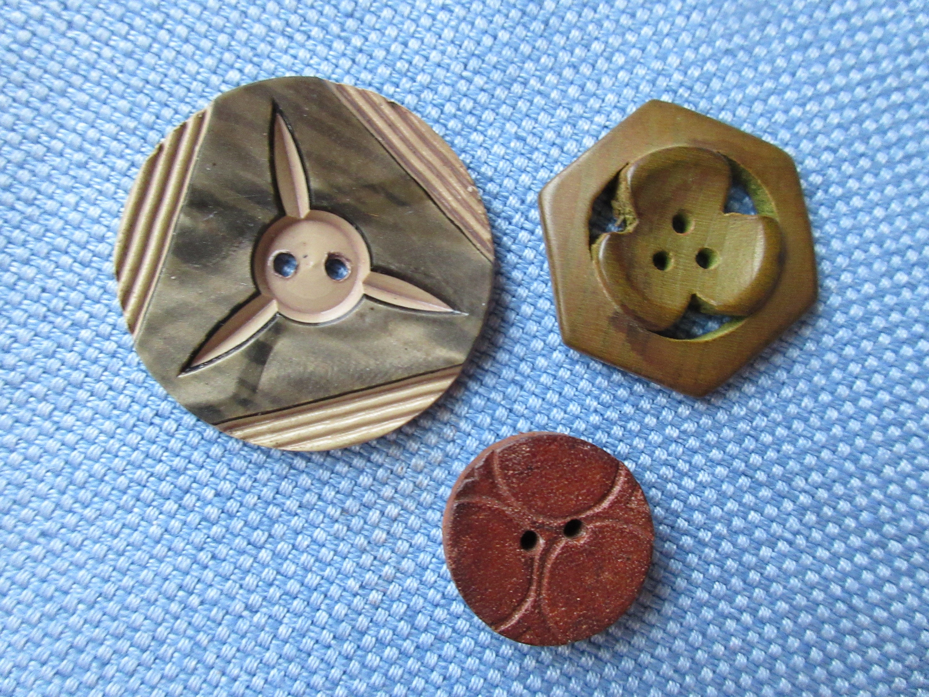 0557 Three Triad Vintage Buttons, All Different Materials