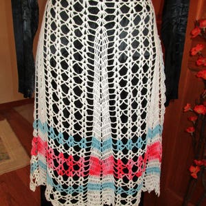 0238 - Beautiful 1950&#39;s Crocheted Vintage Apron, White, Aqua, and Variegated Pink