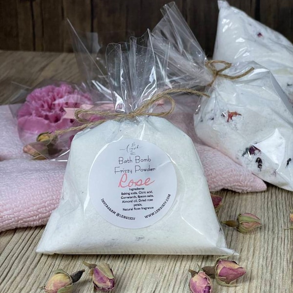 Organic Rose Fizzy powder, Bath bomb dust with Rose petals, Christmas gift, Party Favor, Wholesale