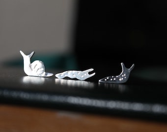 Adorable snail earrings, garden slugs, silver snail earrings, silver slug jewelry, snail post earrings, garden slug stud earrings