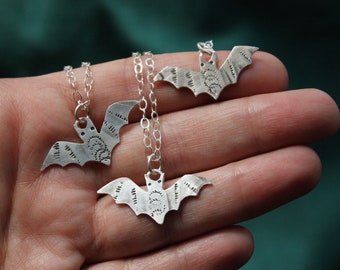 Silver bat charm necklace