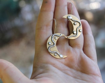 squiggly snake earrings, silver snake earrings, handmade snake earrings, mixed metals