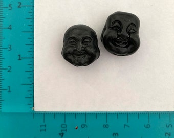 Lot de 2 perles têtes de bouddha en pierre noire - bouddhisme - méditation