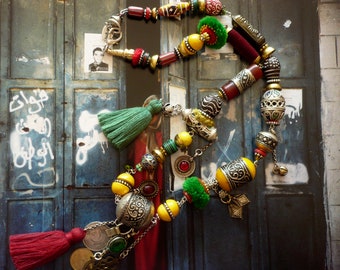 Collier tribal oriental -  Bohème éclectique - nomade Marocain - berbere maroc - vintage - afghan - africain - bijoux du désert - Bédouin