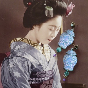 Boucles d'oreilles ethniques asiatiques, Bijoux chinois, look vintage, Fujigirls image 5