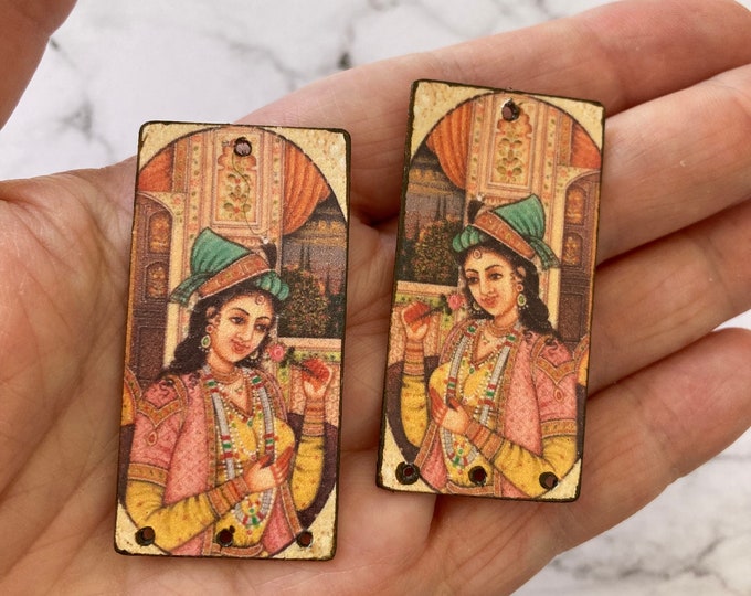 2 pendentifs connecteurs fait-main en cuivre, portraits d'Inde, breloques artisanales, look vintage