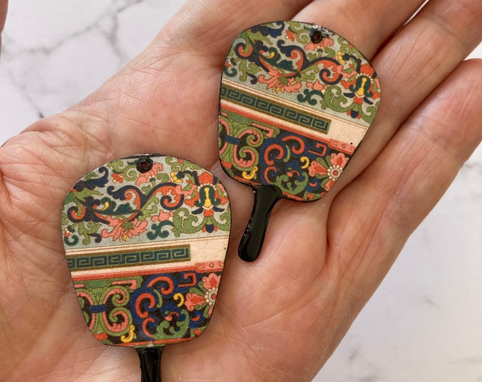 2 pendentifs en cuivre fait-main de style Asiatique, breloques artisanales Japonais Uchiwa, éventail asiatique