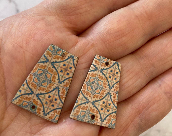 2 pendentifs connecteurs fait-main en cuivre, motifs tuiles orientales, breloques artisanales