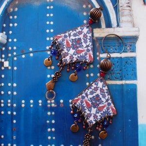 Boucles d'oreilles ethniques motifs tuiles céramique zellige, Bijoux ethniques motifs carrelage, Style oriental, Arabesque, Fujigirls image 4