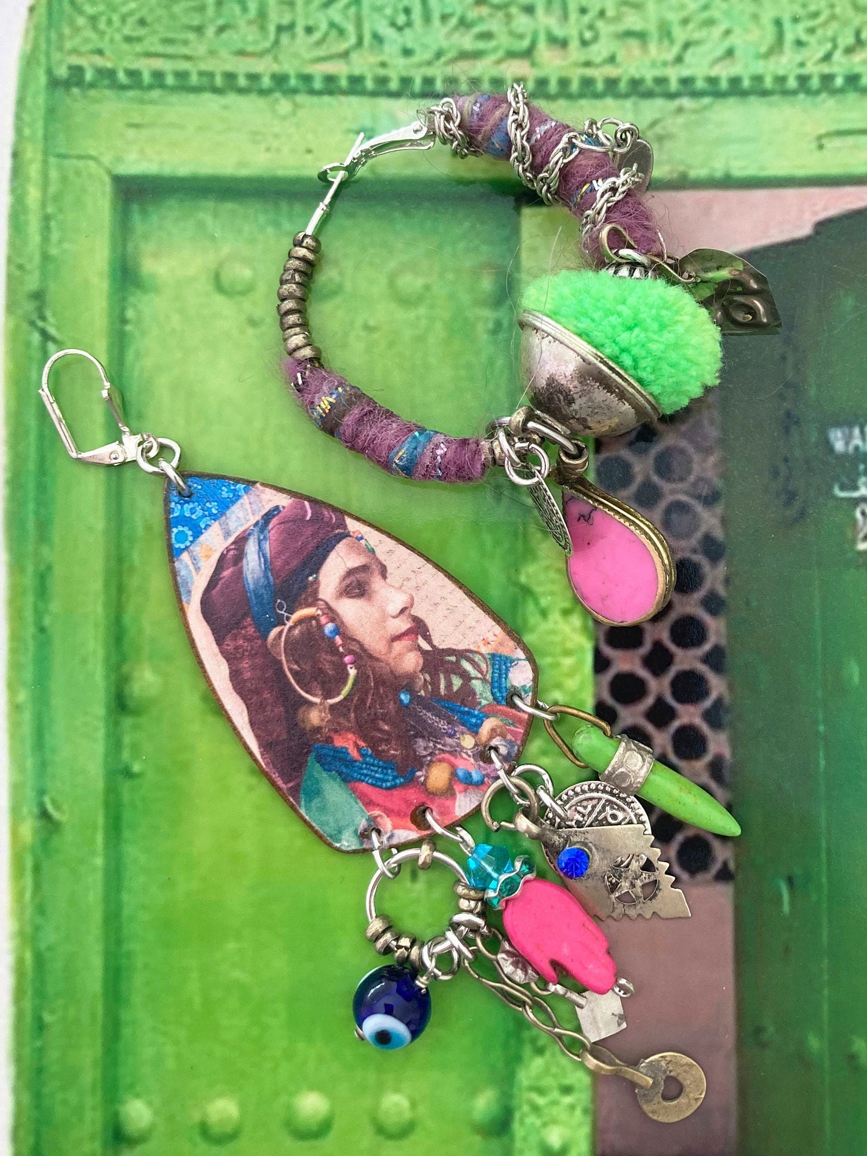 Boucles D'oreilles Ethniques Orientales Avec Pampilles - Artisanat Du Maroc - Rose, Fermoir Crochet - Neuf Avec étiquettes