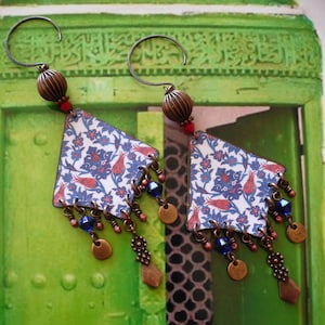 Boucles d'oreilles ethniques motifs tuiles céramique zellige, Bijoux ethniques motifs carrelage, Style oriental, Arabesque, Fujigirls image 2
