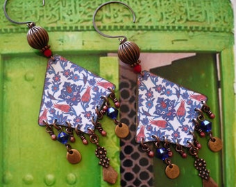 Boucles d'oreilles ethniques motifs tuiles céramique zellige, Bijoux ethniques motifs carrelage, Style oriental, Arabesque, Fujigirls